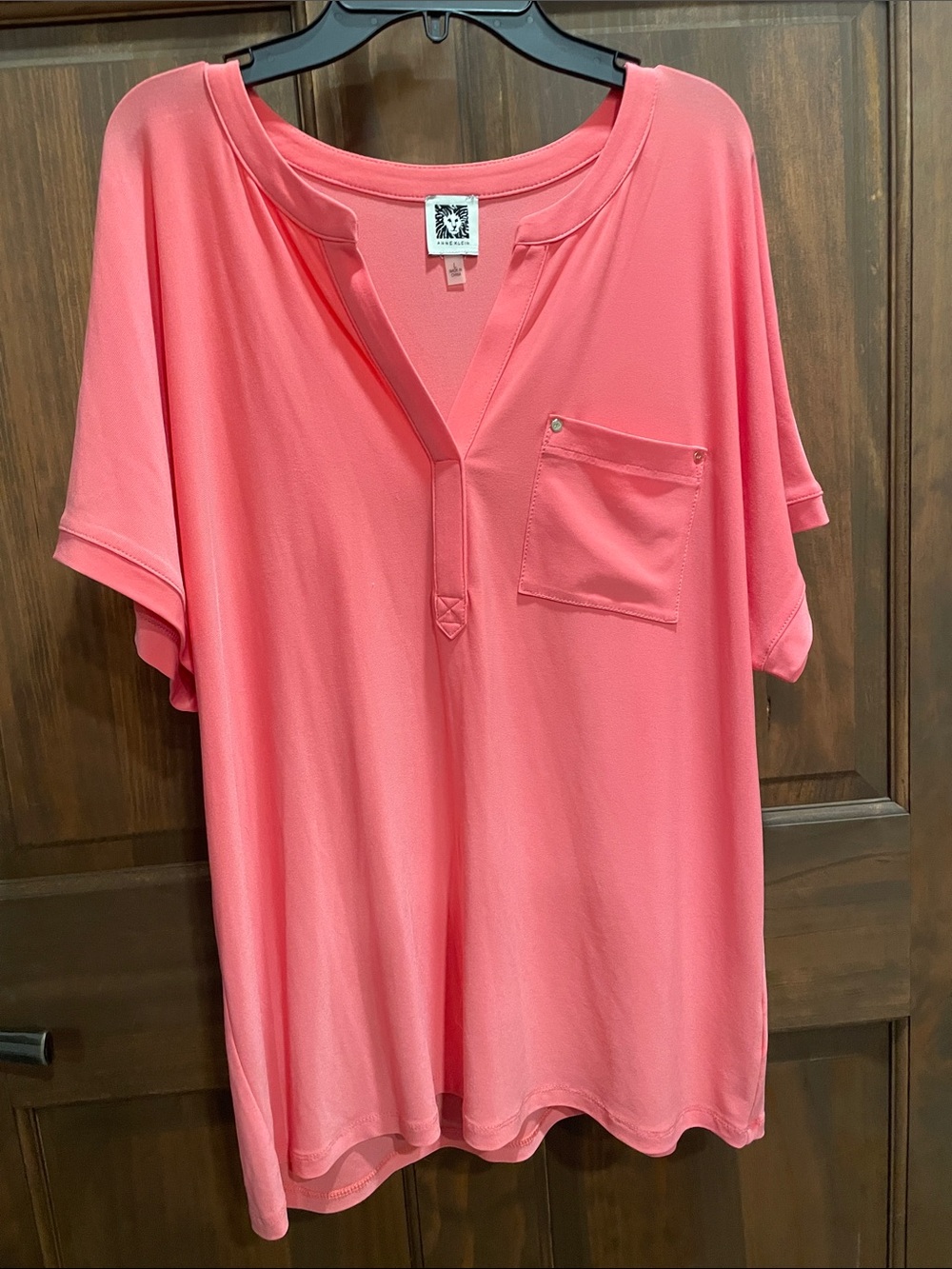 Anne Klein Coral Pink V-Neck Blouse